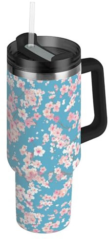 Amooorous Botellas de agua de boca ancha al vacío de 40 onzas con tapa de popote, juego de tazas decorativas para escuela, deportes, guardería, campamento y más, vasos para bebidas frias de 40 onzas