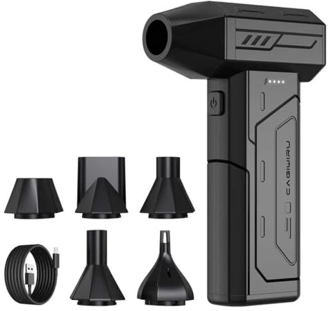 Plumeau à air électrique 130 000 tr/min, plumeau à air sans fil super puissant, souffleur durable rechargeable sans balais, mini souffleur réglable à 3 vitesses avec lumière LED, dissolvant