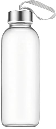 ericotry 12 oz Glass Water Bottles Clear Refillable Drinking Bottles with Stainless Steel Caps Carry Loop for Juice Sports Beverages