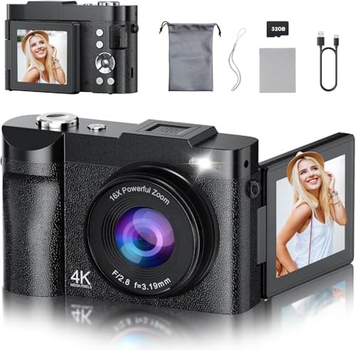 Macchina Fotografica Digitale 4K HD - Maxmango 48MP Fotocamera Macchine per Principianti - 2,8 Pollici Flip 180° Videocamera con Scheda 32GB, 16X Zoom, Per Bambini Adolescenti Adulto Principianti