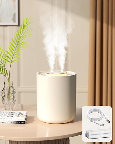Air Humidifier for Bedroom with UV Germicidal Lamp, 1500ML Humidifier for Bedroom Baby with Night Light, 1800mAh Rechargeable Car Humidifiers,Mini Humidifier for Plants with 9H Auto Shut-Off
