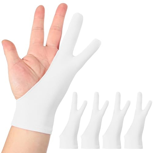 sourcing map 4pcs Artist Drawing Glove, Breathable Graphics Painting Glove with Two Fingers for Right Hand and Left Hand Graphic Digital Tablet Paper Sketching (Size M), White