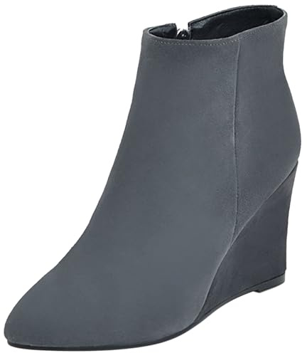 Gicoiz Appuntito Zeppa Stivali Suede Donna Chelsea Ufficio Warm Alla caviglia Polacchine con Cerniera Serata Peso Leggero Zeppas Grigio Numero 35 EU