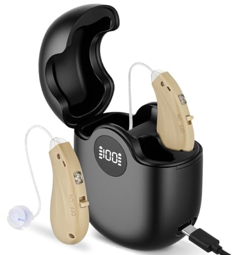 Aolso Amplificatore di Rumore, Amplificatore Audio Ricaricabile, Cancellazione del Rumore, Stazione di Ricarica USB, Vestibilità Ergonomica, Cuffie Senza Fili - Colore della Pelle