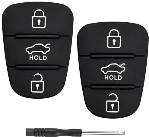 2 Pack Key Fob Rubber Buttons Pad Replacement for Hyundai i10 i20 i30 ix20 ix35 Kia Sportage Soul Ceed Rio Picanto Venga 3 Buttons Keyless Entry Remote Control Car Key Fob Case Cover Insert Keypad