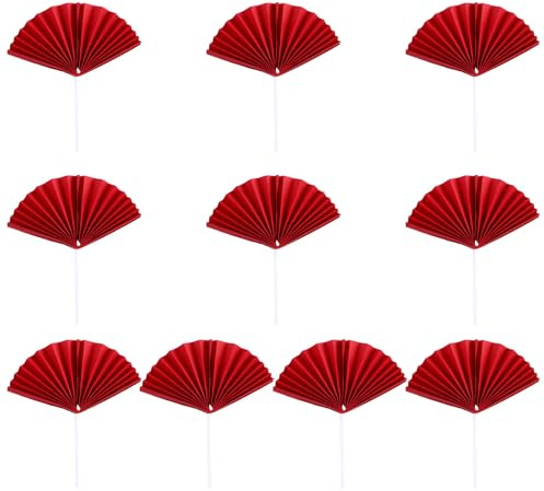 VICASKY Décorations de Gâteaux D’anniversaire en Papier Rouge, Lot de 10 Pics Éventails Légers et Portables, Accessoires Créatifs pour Fête, Décoration Maison et Extérieur, Vaisselle
