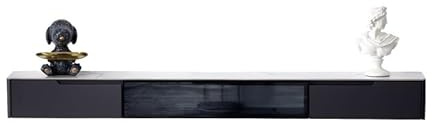Meuble TV Meuble TV mural flottant avec 1 porte rabattable en verre, 2 tiroirs et comptoir ardoise, console multimédia flottante de style minimaliste for sous les téléviseurs Console(Noir,200x24x18cm)