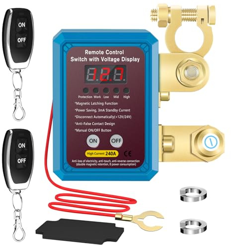 240A Battery Isolator Switch Kill Switch 12V Remote with Led Voltage Display Automatic Power Shut Off Switch Anti Theft for Auto Car Truck Boat