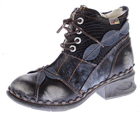 TMA Damen Winter Stiefeletten echt Leder Schuhe gefüttert Comfort Boots 5188 Stiefel Schwarz-Grau Gr. 36