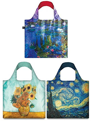 LOQI Mixed Museum Reusable Bags (Set of 3), Van Gogh + Water Lilies