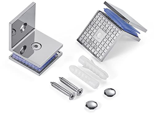 Ranbo Square Frameless Glass Clamp Connector/Shower Door Fixed Panel/Wall-to-Glass Corner Clamp,304 Stainless Steel,for 5/16 - 1/2 (8-12 mm) Thickness Glass,2 PC, Polished Chrome