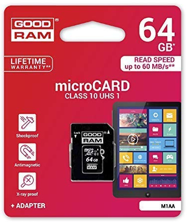 Good Ram Scheda di Memoria Microcard Microsdhc Carta Memoria 64gb Classe 10 Uhs-I con Adattatore Fino a 60 MB/S