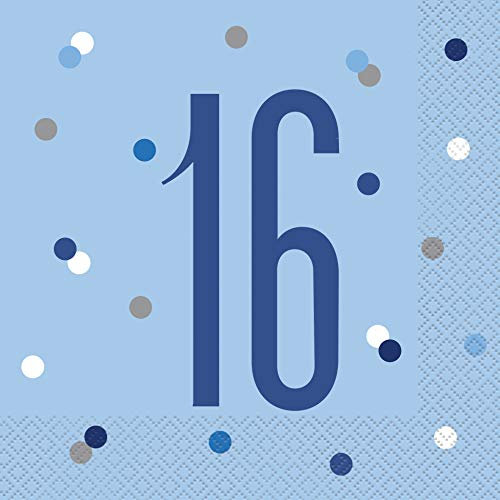 Stunning 16th Glitz Blue & Silver Luncheon Napkins (16cm) - Dazzling Addition for Parties, Events & Elegant Table Decor - 16ct