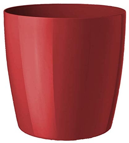 Floralo Teramo Übertopf 30cm Durchmesser x 29cm hoch rot, glänzend, in den Boden eingelassene Rollen