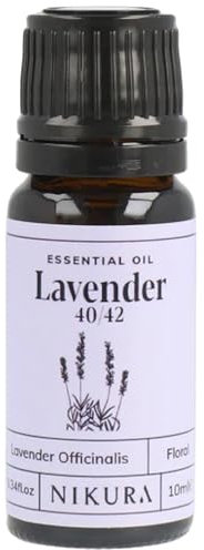 Nikura Lavender 40/42 Essential Oil - 10ml | 100% Pure Natural Oils | Perfect for Aromatherapy, Diffusers, Soap Making, Candle Making | Great for Sleep, Skin, Hair Care | Vegan & UK Made