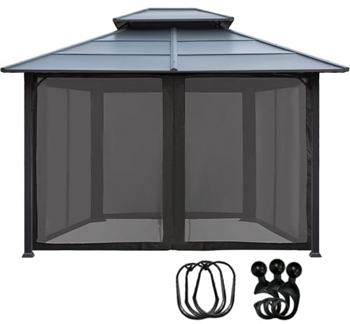 EasyLee Universal Pavillon-Ersatz-Mückennetz, 4 Paneele, für Terrasse, mit Reißverschlüssen, 3 x 3 m, Schwarz