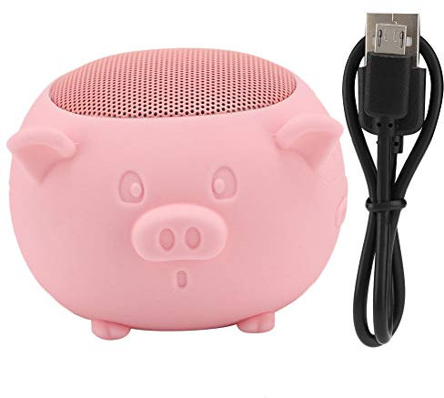 Cute Pig Speaker for Kids, Mini Wireless Bluetooth 5.0 Speaker with Microphone, Hands-free Call Silicone Mobile Phone Speaker for Android, for iOS(Pink)