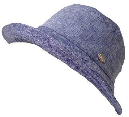 Damen Hut Leinenhut Kofferhut Reisehut Sonnenhut Sonnenschutz roll und faltbar Urlaub (Hellblau)