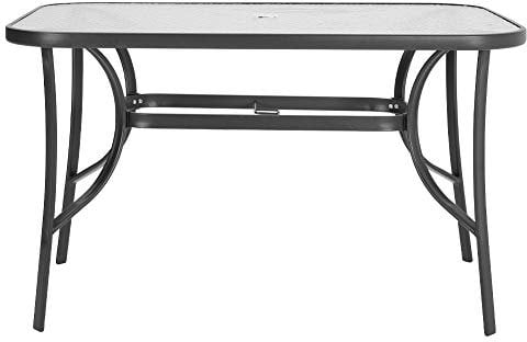Warmiehomy Patio Table Garden Backyard Coffee Table Rectangle Dining Table with Tempered Glass Desktop Outdoor Furniture with the Umbrella Stand Hole