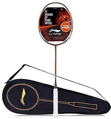 Li-Ning G-Force Superlite Ignite 7 Badmintonschläger mit Carbonfasern, mit vollständiger Abdeckung, Olivgrau / Orange
