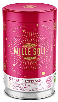 MilleSoli Bio Espressobohnen Traditionelle Dreifachröstung In Handarbeit - Premium Kaffeebohnen für Vollautomat und Siebträger (250 g Dose (1er Pack))