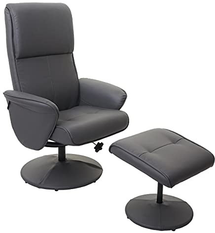 Relaxsessel Helsinki, Fernsehsessel Relaxliege TV-Sessel mit Hocker - Kunstleder, mattgrau