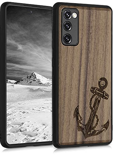 kwmobile Hülle kompatibel mit Samsung Galaxy S20 FE Hülle - Holz Case - Handy Cover - TPU Handyhülle in Dunkelbraun Anker Vintage