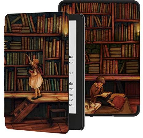 OLAIKE Custodia per 6,8 Kindle Paperwhite 11ª Generazione 2021 e Signature Edition (Modello: M2L3EK/M2L4EK), Cover in Pelle PU con Sveglia/Sonno Automatico, La Biblioteca