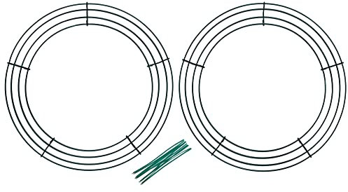 Upstout 2 Stück Drahtkranzrahmen (12 Zoll) mit 10 Twistbindern - Runde Metallkranzform zum Basteln & Blumendekorationen auf Hochzeiten, Weihnachten, Zuhause, Party, Feiern, Dunkelgrün