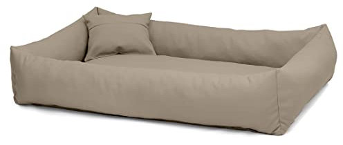 Juelle Hundebett aus Kunstleder Flauschiges Hundekissen Hundebett für große Hunde Weich und Elegant Hundesofa Elmo S-XXL (100x80 cm, Peel Beige)
