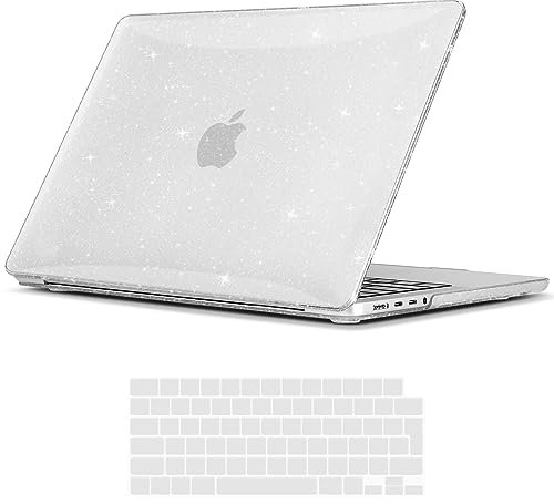 TECOOL Hülle Kompatibel mit MacBook Pro 14 M4 M3 M2 M1 Pro/Max 2021-2024 (A3401 A3185 A3112 A2992 A2918 A2779 A2442), Ultradünne Schutzhülle Hartschale Case mit Tastaturschutz (EU), Glitzer Klar