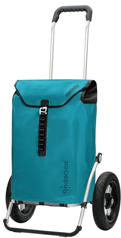ANDERSEN Einkaufstrolley - Royal Shopper Ortlieb Petrol 49 L Handwagen, wasserdicht, wetterfest, Aluminium, klappbar, luftbereiftes Kugellagerrad