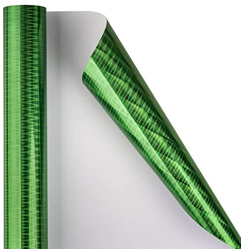 Holijolly Grünes holografisches Geschenkpapier – Mini-Rolle – karierter Druck für St. Patrick's Day, Geburtstag, Urlaub – 44 cm x 10 m
