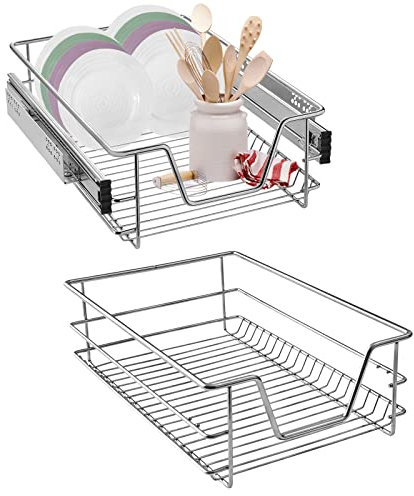AufuN 2x Küchenschublade 40cm, Teleskopschublade Vollauszug Küchenschrank Schrankauszug Schlafzimmerschränke Belastbar Korbauszug Haushalt Küchenregal- 2 Stück,40cm