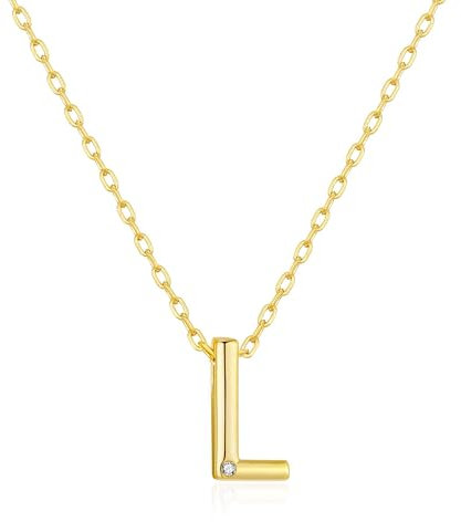 Philip Jones Gold Plated Initial Necklace Letter L Created with Zircondia® Crystals