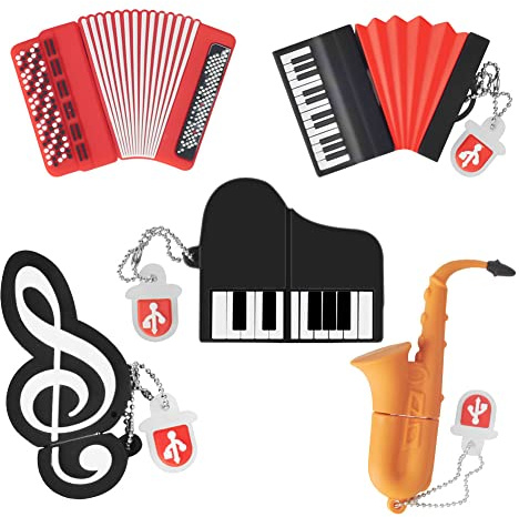 16 GB x 5 USB-minne USB-flash-enhet dragspel*2/saxofon/piano/not, minnessticka tecknat minne pinne för skola kontor bil dator bärbar dator (16 GB x 5, musikinstrument)