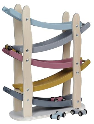 Kindsgut Rampe de Course, Jouet en Bois avec 4 Voitures, Couleurs discrètes, Luca