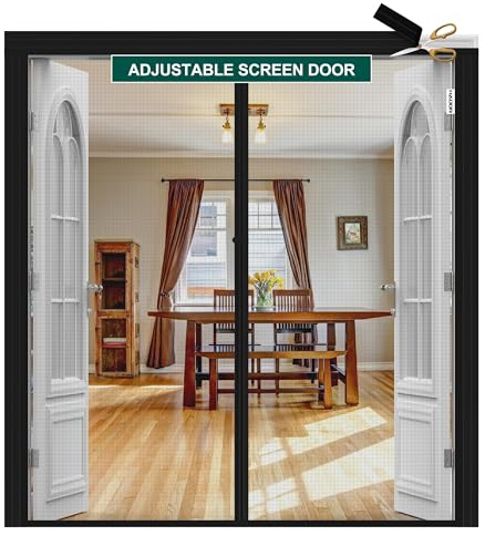 HADOR Adjustable Magnetic Screen Door DIY Size 70x80 to 74x82, Black Widen Heavy Duty Door Net Screen with Strong Magnet for Sliding Glass Door