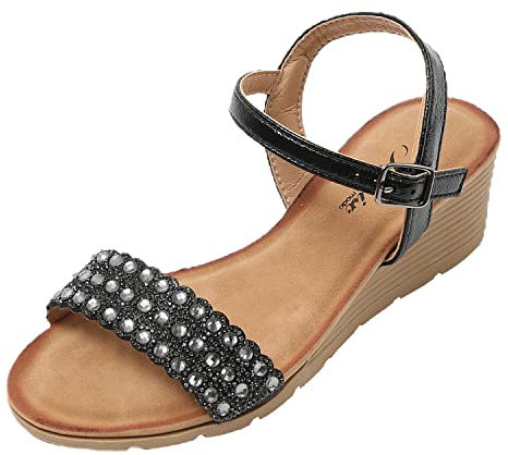 JOMIX Sandali Zeppa Donna Estivi Comodi Eleganti Platform Plateau Alte Tacco Largo Mare Spiaggia SD8212-1 (Nero, 36)