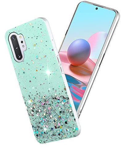 Yarxiawin Custodia per Samsung Galaxy Note 10 Plus Silicone Rosa, Effetto Glitter per Samsung Note 10 Plus Cover Trasparente Brillante Morbida Sottile Case Regalo per Donne (Verde)