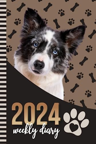 2024 Weekly Diary: Hardcover / 6x9 Dated Personal Organizer / Daily Scheduler With Checklist - To Do List - Note Section - Habit Tracker / Organizing Gift / Border Collie Dog - Paw Print Art Cover