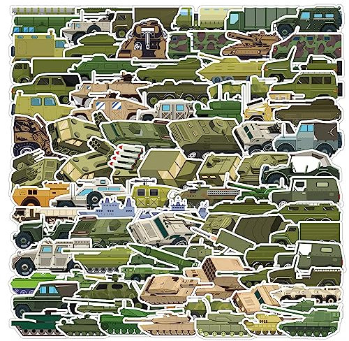 RGBEE Panzer Sticker Set 100 Stücke, Militärische Fahrzeuge Aufkleber für Laptop Motorrad Fahrrad Skateboard Koffer Scrapbook Helm, Wasserfeste Cool Sticker für Kinder Erwachsene