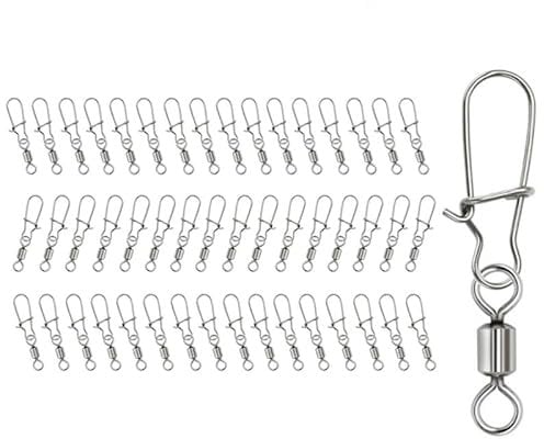 50 Pcs Fishing Barrel Swivel Connector with Enhanced Type Snaps Clips, Metal Hook Line Connector Fishing Accessories for Freshwater Saltwater,6#
