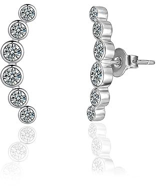 Pendientes de tuerca elegantes de acero inoxidable 316L con seis diamantes de circonita cúbica para mujer. Pendientes de tuerca con diamantes de imitación trepadores en oro rosa y oro blanco, Acero