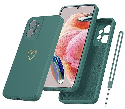 Yichxu Handyhülle für Xiaomi Redmi Note 12 4G Hülle mit Band Kette Herz Love Silikon Weich TPU Stoßfeste Schutz Bumper Case Ultra Dünn Kratzfeste Schutzhülle für Xiaomi Note 12 4G, Grün