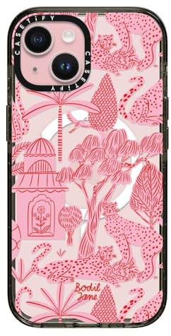 CASETiFY Impact Case for iPhone 15 [4X Military Grade Drop Tested / 8.2ft Drop Protection/Compatible with Magsafe] - Cheetah Paradise Pink - Clear Black