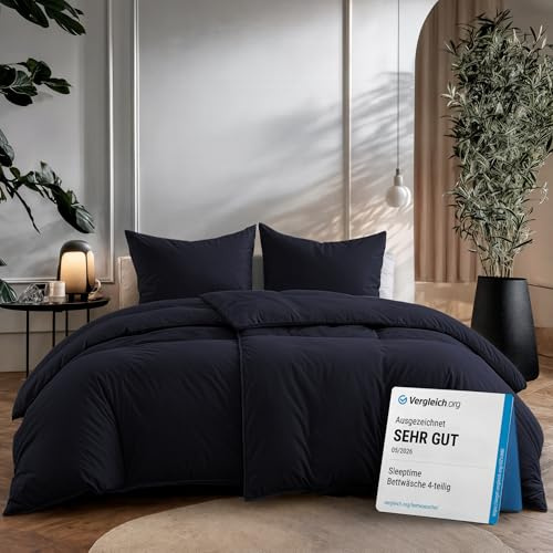 Sleeptime 100% Baumwolle Bettwäsche 200cm x 200cm Navy Blau - weich & bügelfrei Bettbezüge mit Reißverschluss - Einfarbig Bettwäsche Set mit 2 Kissenbezüge 80cm x 80cm