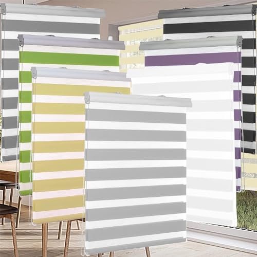 Doppelrollo klemmfix Verdunkelungsrollo, 55 x 160 cm 100 Sichtschutz Sonnenschutz Klemmfix Rollo für Fenster, Zebrarollo Seitenzugrollo mit Bohren Klemmfix für Fenster & Tür, Lila