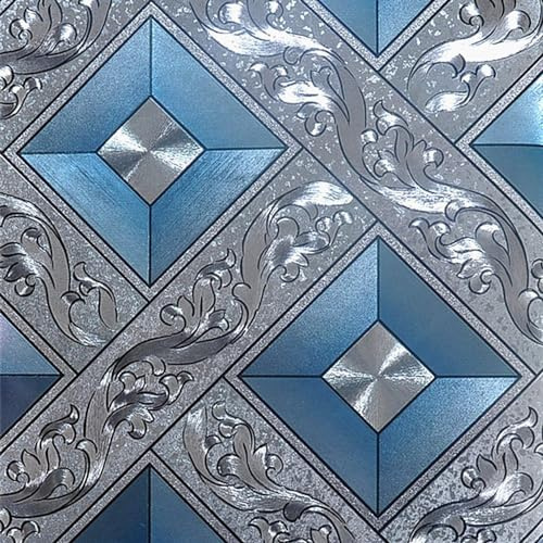 HimYKEA Modern Silver Foil Lattice Linger Mosaic Background Flicker Wall Paper Roll/Hotel Ceiling/Home Decorative Wallpaper Roll Silver Blue Colour 1.73'W x 32.8'L