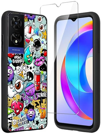 LYZXMY Case for TCL 505 (6.75) + Tempered Film Glass Screen Protector - Black Silicone Soft TPU Cover Shell - Monster